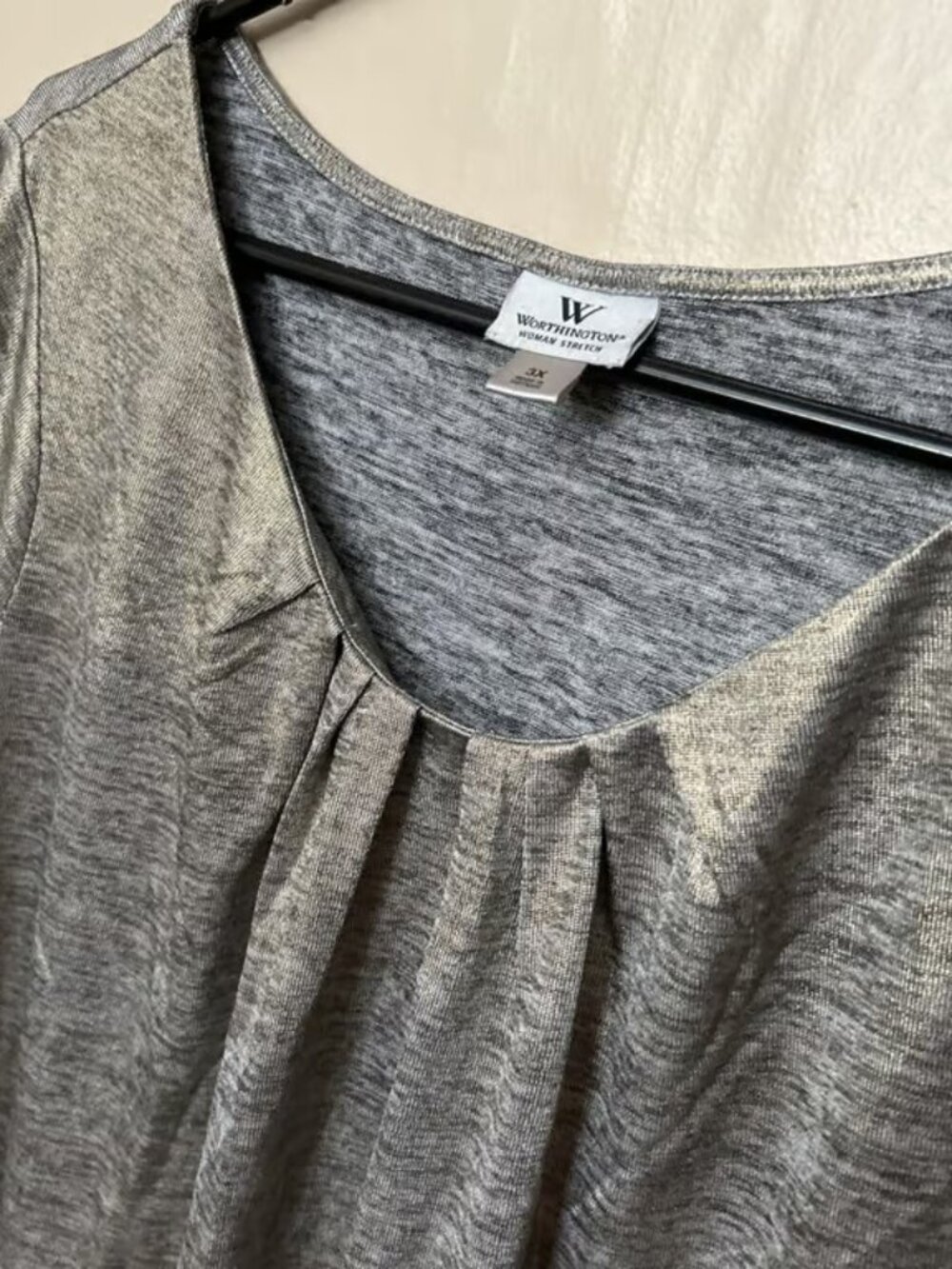 Worthington Plus 3X Gold Shimmer Scoop Neck Short Sleeve Top - Picture 2 of 4